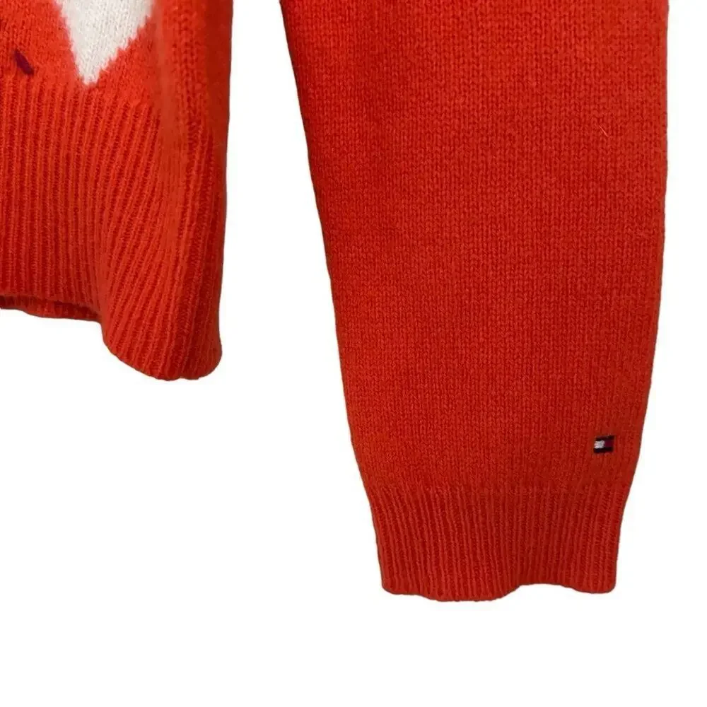 Tommy Hilfiger Vtg Orange V-Neck Sweater Women M Geometric Argyle Wool Blend Y2K